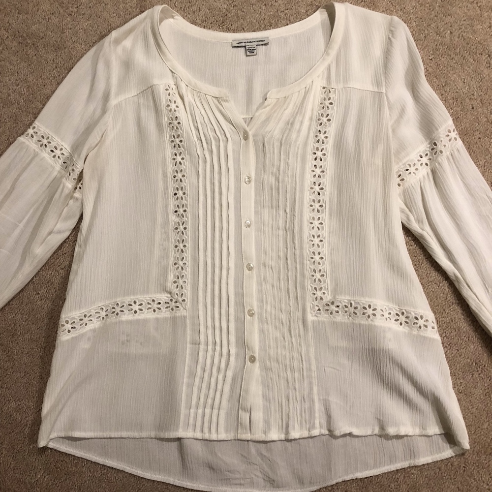 American Eagle White Long Sleeve Blouse